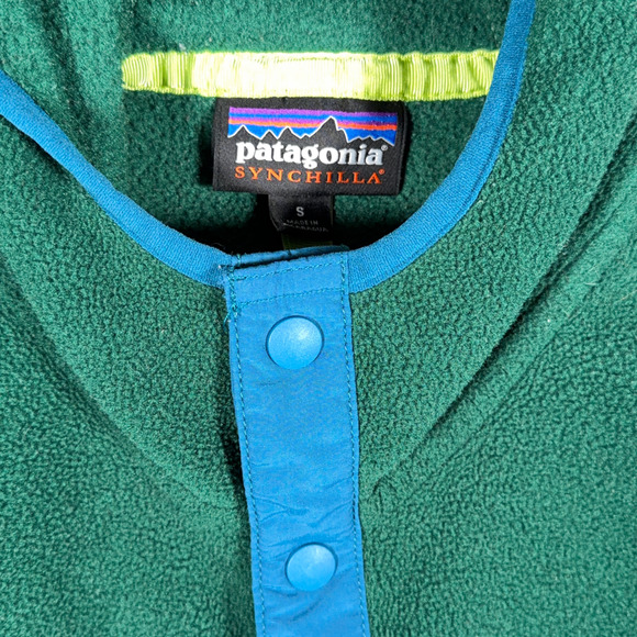 Patagonia Synchilla Sweater Mens SMALL Green Colorblock Hoodie Fleece Pullover - Picture 5 of 11